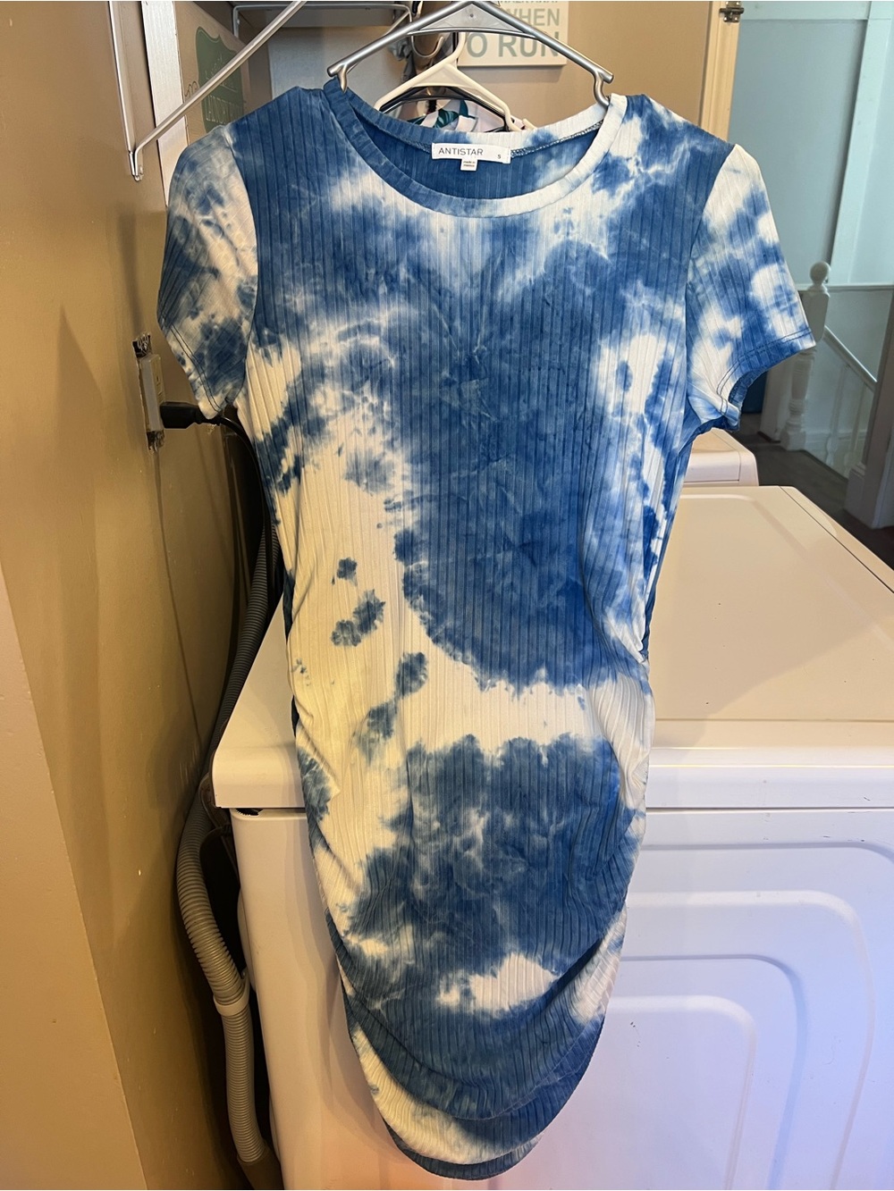 Blue & White Tie-Dye Ribbed Tee Dress